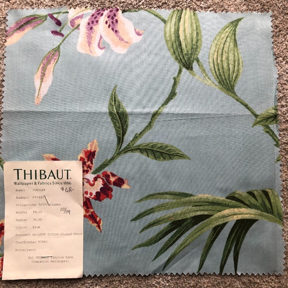 Thibaut Designer Fabric Sample 12" Square Cotton Sateen Jubilee Pattern Botanica